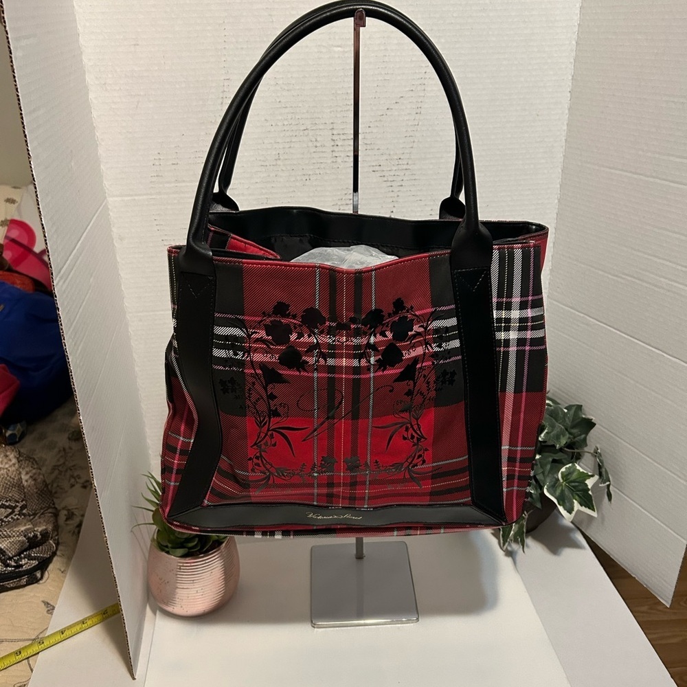 Plaid Red and Black Tote Bag